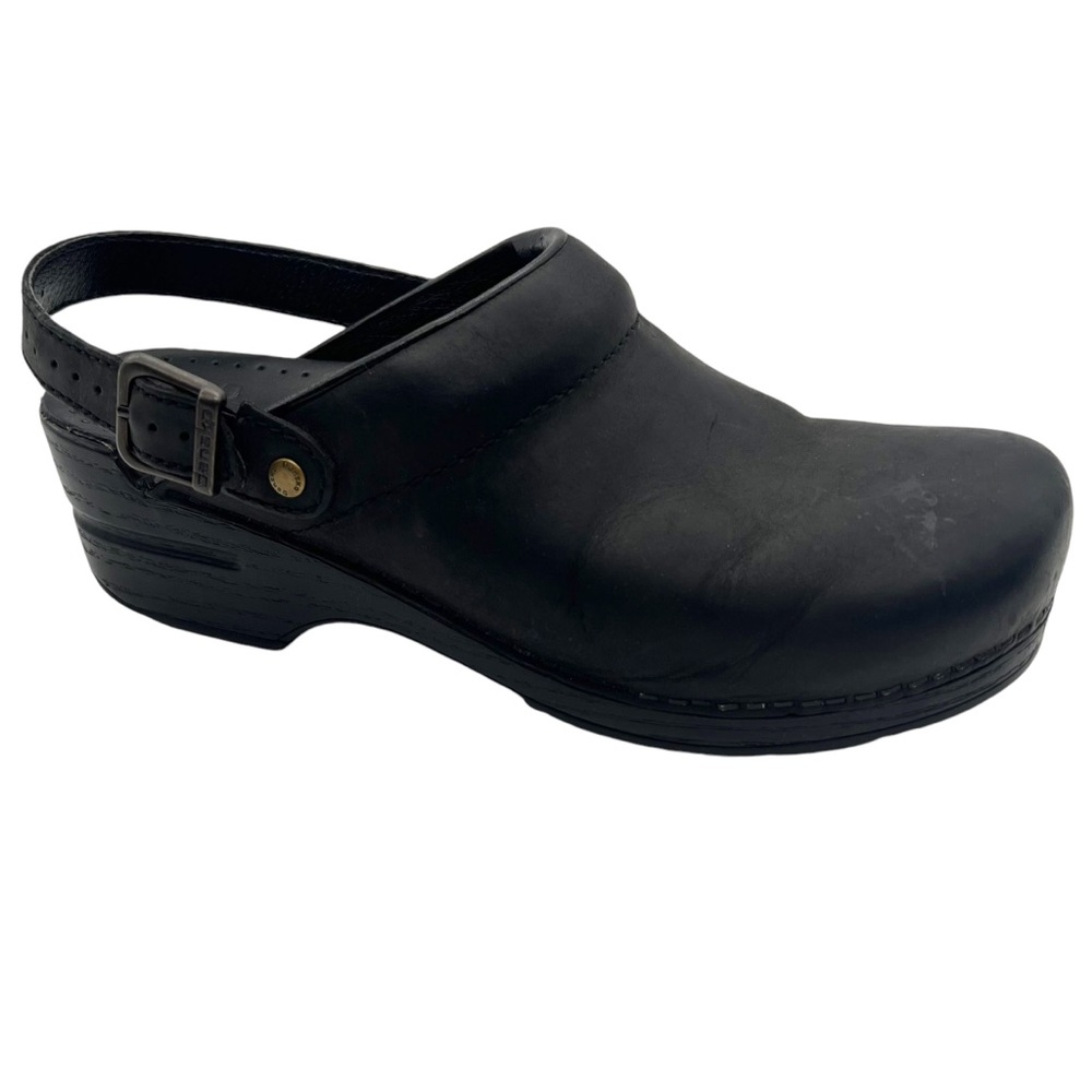 Dansko Sz EU 40 US 9.5 -10 Mule Black 2" Heel Leather Adjustable Buckle Strap